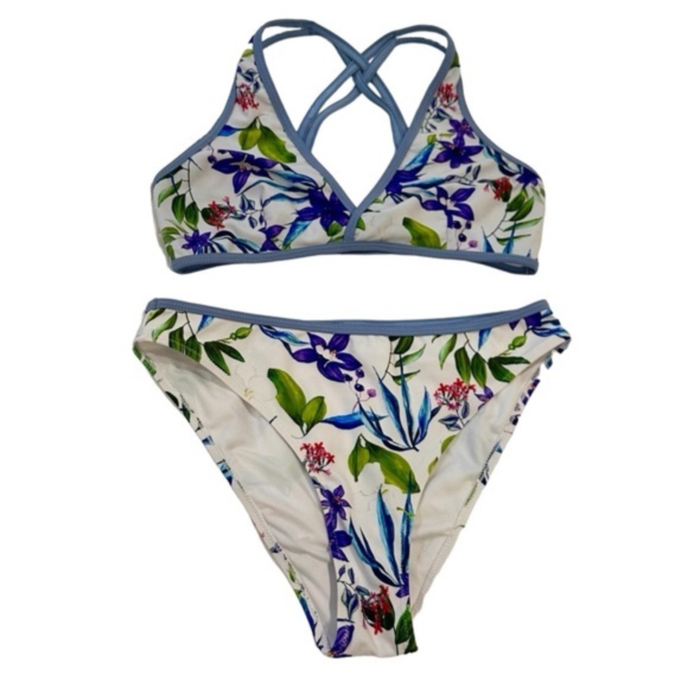 NWOT Cupshe Bright Floral Criss Cross Back High Rise Bikini Set Size Medium